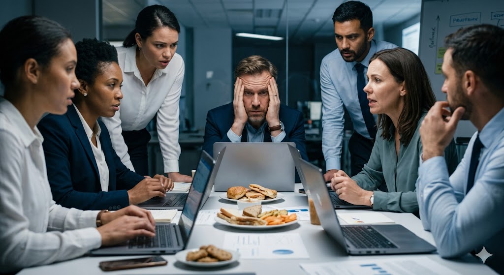 A team in a business meeting room.