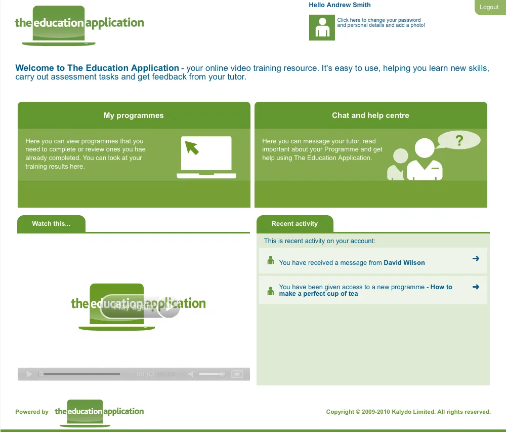 The Education Application interface