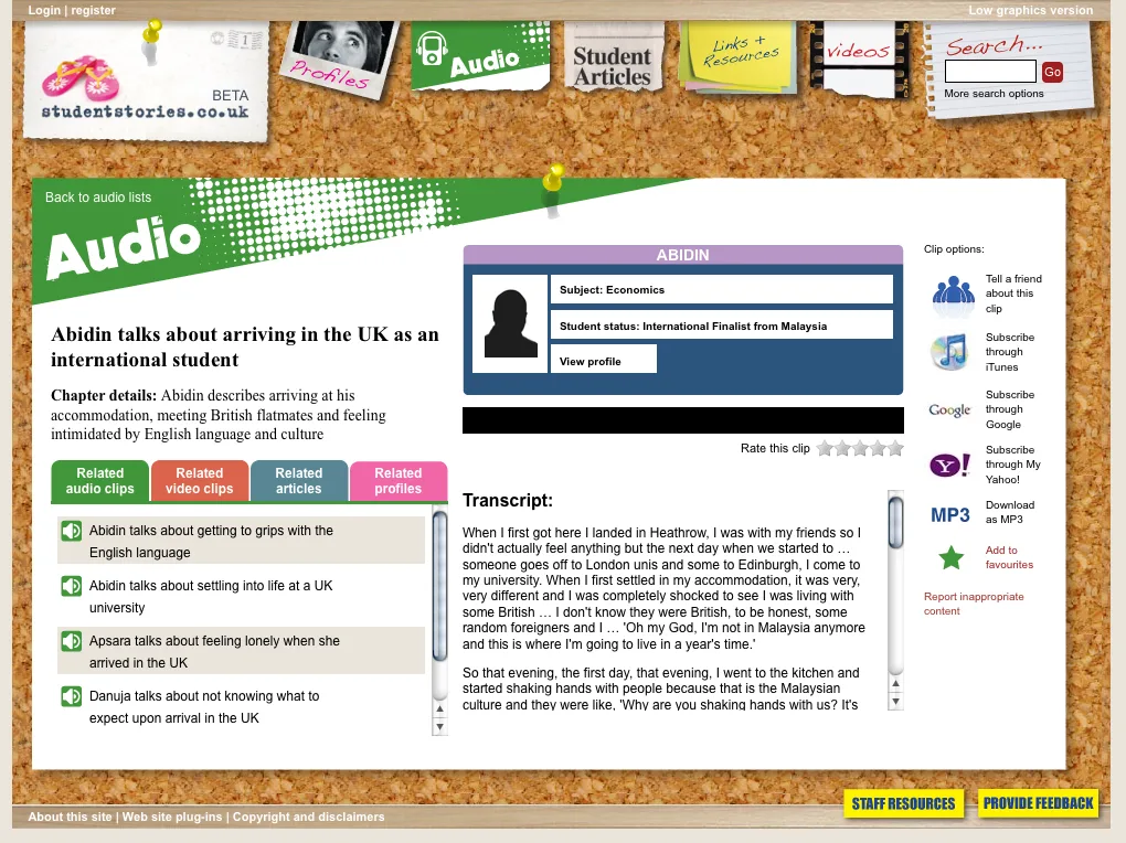 Image of the Student Stories website created by Glued marketing in Worcester. A marketing and design business run by creative designer David Wilson.
