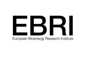 The logo of the European Bioenergy Research Institute (EBRI), designed with expertise akin to a leading branding agency in Warwickshire, showcases the acronym EBRI in bold, black letters with the full name elegantly written below, embodying a glued marketing approach on a pristine white background.