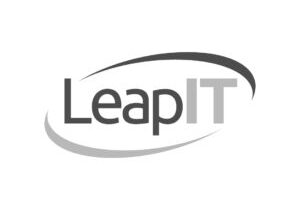 The logo for LeapIT, crafted by Glued Limited, presents a dynamic swoosh that elegantly encircles the text. This design transitions seamlessly from dark to light gray, reflecting the innovative spirit of this marketing agency in Warwickshire.