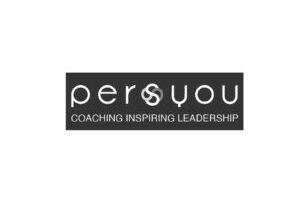 A black rectangle logo featuring the text persyou and the slogan COACHING INSPIRING LEADERSHIP in white letters. The S in persyou, crafted with a twisted design, adds flair. This crisp branding by Glued, a marketing agency in Warwickshire, stands out against a clean white background.